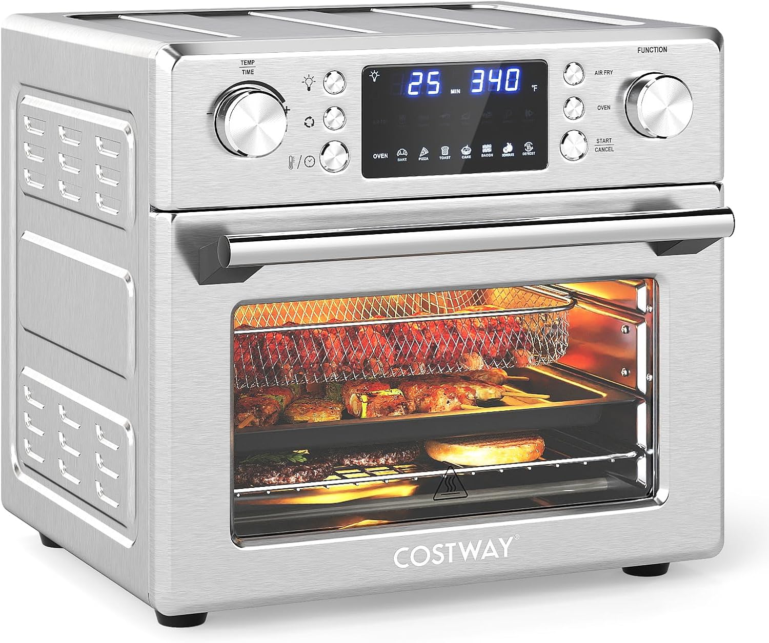 COSTWAY 14-in-1 Air Fryer Toaster Oven Combo, 1700W Dual Cook & 26 QT Large Capacity Stainless Steel Countertop Convection Oven with Bake, Rotisserie, Dehydrate & Defrost, LED Display, 7 Accessories