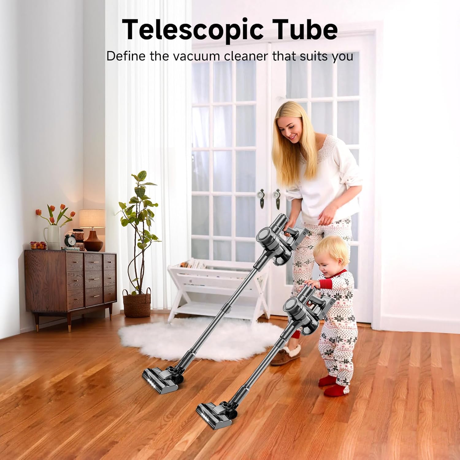 KIKETECH Cordless Vacuum Cleaner, Stick Vacuum Cleaners for Home, Lightweight Vacuum for Pet Hair/Carpet/Floor (Black)