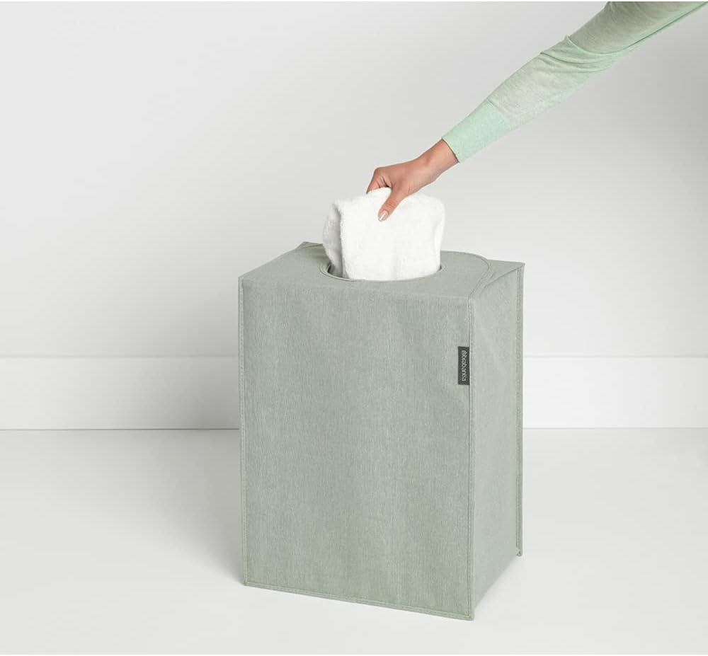 Brabantia Rectangular Laundry Bag (14.5 Gal / Green) Foldable, Space Efficient Hamper with Large Opening for Dirty Clothes