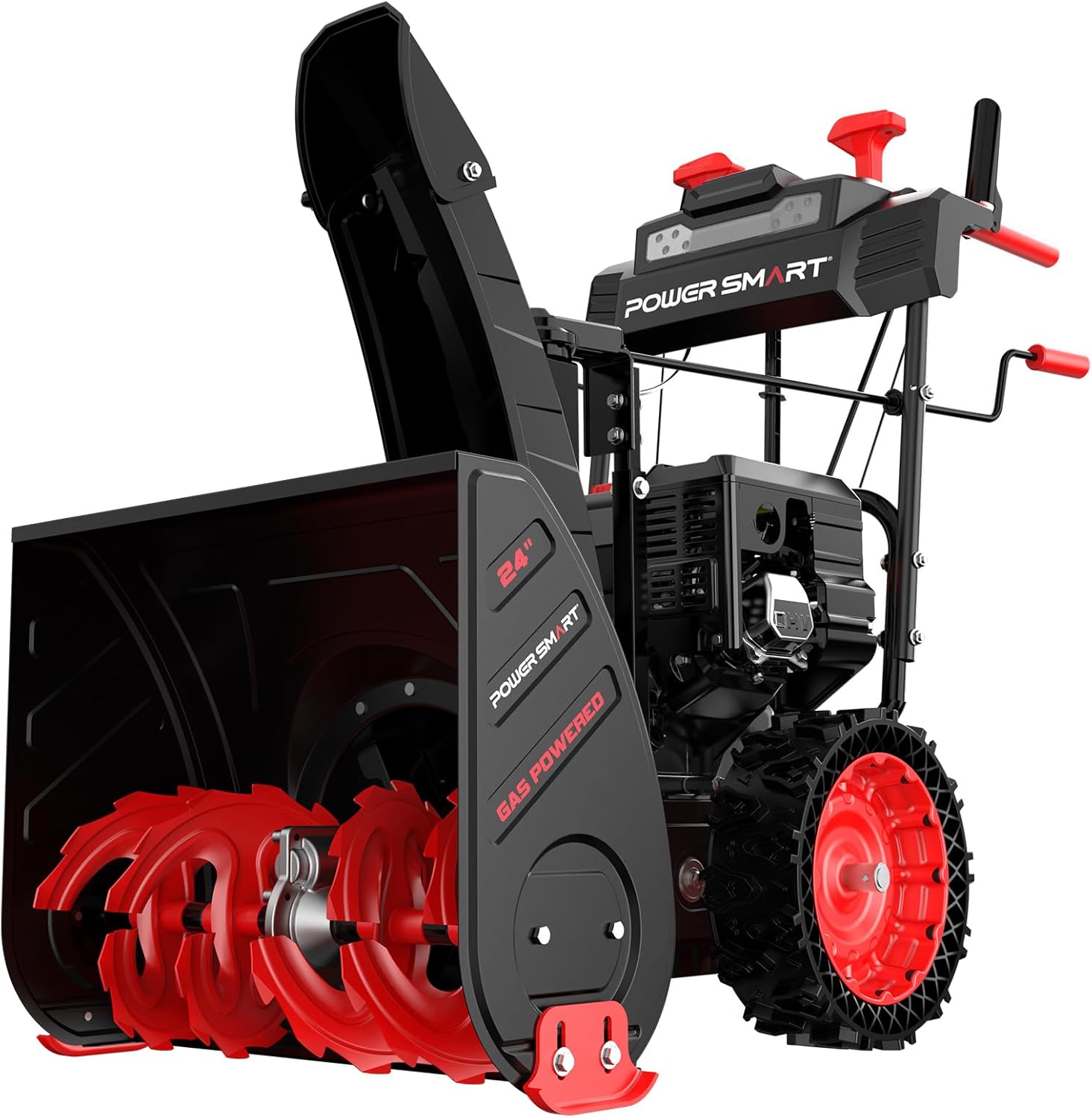 PowerSmart Gas Powered Snow Blower, 24 Inch Two-Stage Self-Propelled, 252cc Engine with Electric Start, LED Headlight