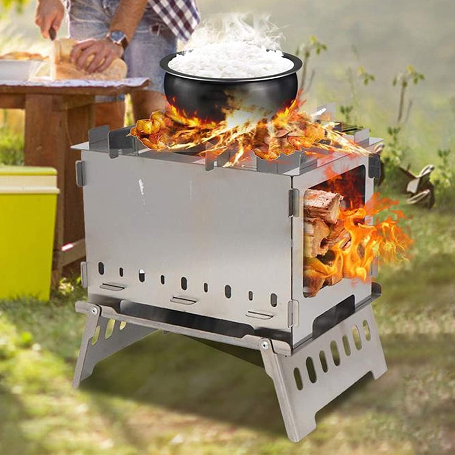 Safety Certification Portable Charcoal BBQ Grill Set Folding Barbecue Grill w/Storage Bag Stainless Steel Smoker Grill Racks for Outdoor Travel Picnic Camping Garden Summer Party