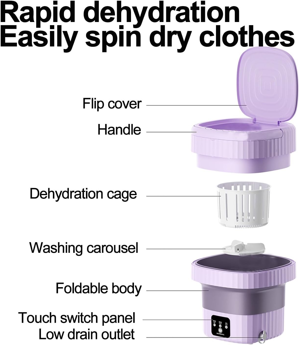 DELURA 9L, Mini, Foldable, Integrated Wash and Remover, Portable Washing Machine, Suitable for Apartments, Dormitories, Camping, RVs, and Travel Laundry (Color : A)