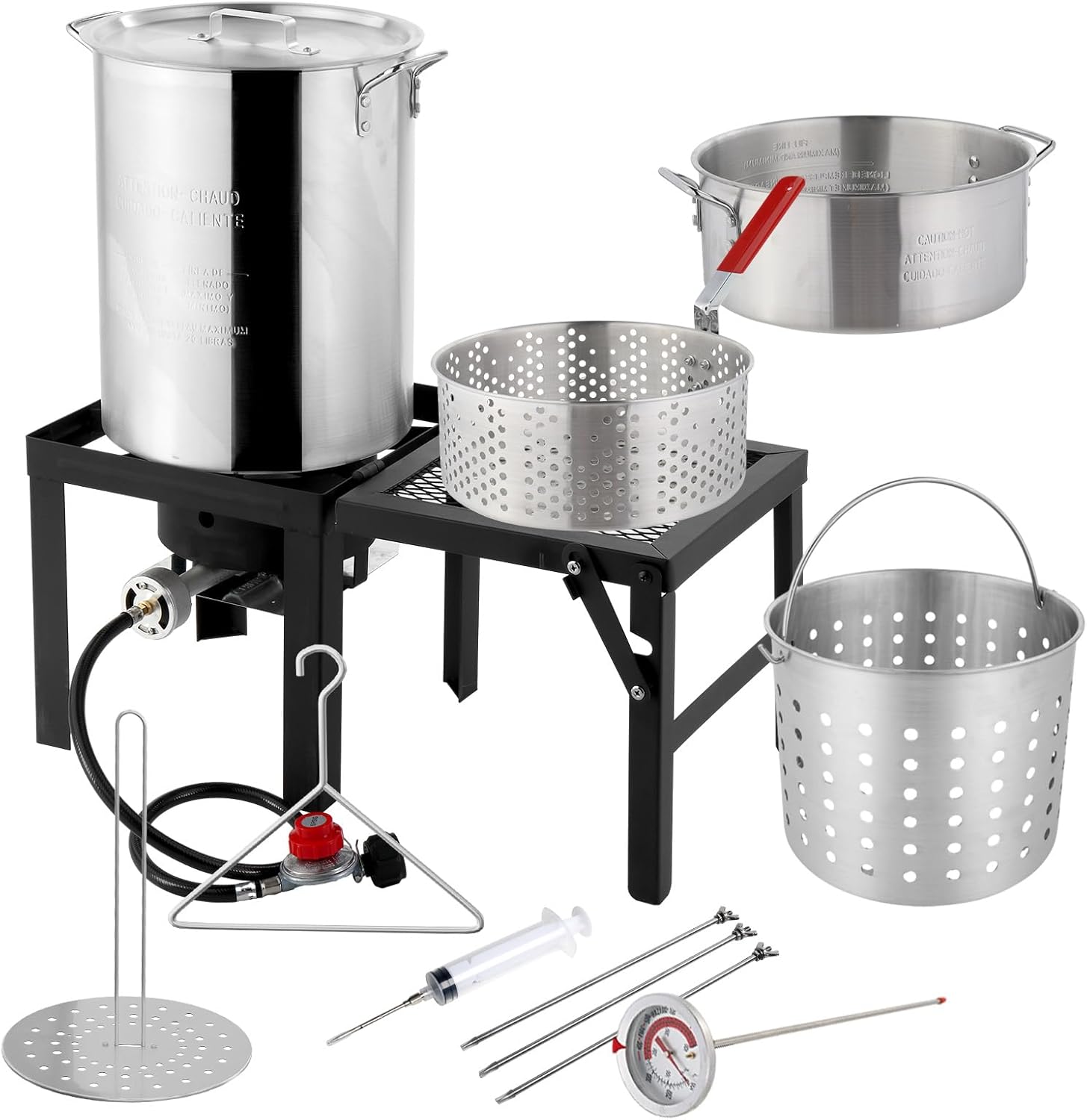 ROVSUN 30QT Turkey Fryer & 10QT Fish Fryer with 55000BTU Propane Burner, Outdoor Deep Fryer & Seafood Crawfish Boiler Steamer Pot with Thermometer, Marinade Injector, Turkey Rack & Rack Lifter