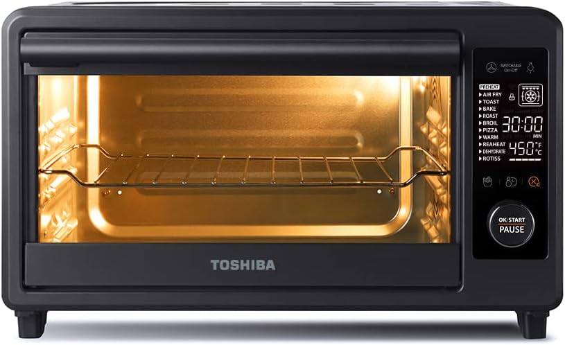 Toshiba TL2-AC25CZA(GR) Air Fryer Toaster Oven, 6-in-1 Digital Convection Oven for 9 Cooking Presets, 6-Slice Bread/12-Inch Pizza, 1750W, Charcoal Grey