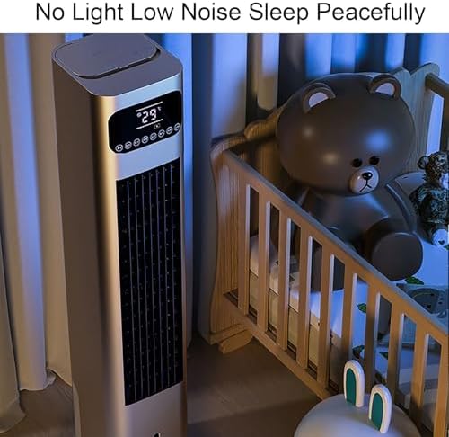 Cold Air Fan for Heating and Cooling, Bladeless Cooler Fans with Double Water Tanks, Remote Control Wide Angle Cold Fan(Gold)