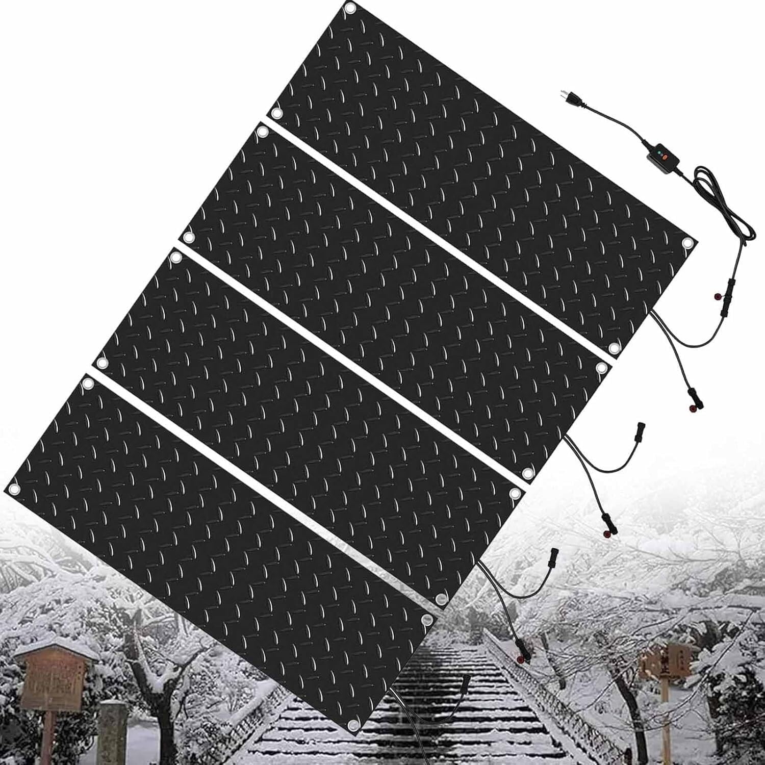 Heated Snow Melting Mats for Entrances - 1/2/3/4/5 pcs Snow , doorways, sidewalks, non-slip snow melting mat, snow melting mat for increased traction, outdoor snow removal in winter(4 Pcs,25.4x120cm/1