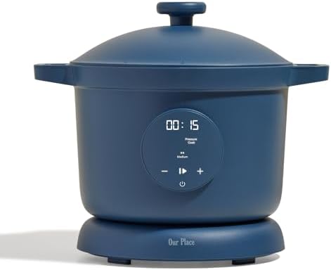 Our Place Dream Cooker | 6 Qt Ceramic Nonstick Multicooker & Pressure Cooker with Touchscreen Controls & Auto Steam Release | 4 Modes: Pressure Cook, Sauté/Sear, Slow Cook & Warm | Blue Salt