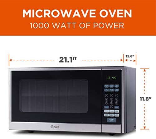 Commercial Chef Countertop Microwave, 1.1 Cubic Feet, Black With Stainless Steel Trim & BLACK+DECKER 4-Slice Convection Oven, Stainless Steel, Curved Interior fits a 9 inch Pizza, TO1313SBD