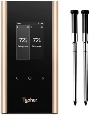 Typhur Sync Gold Wireless WiFi Meat Thermometer, 2 Slim Probes, 6 Sensors, 10x Stronger Signal, ±0.5℉ Accuracy, Smart Base Direct Setup, Reliable Reading Through Kamado Grill BBQ Oven Smoker Air Fryer