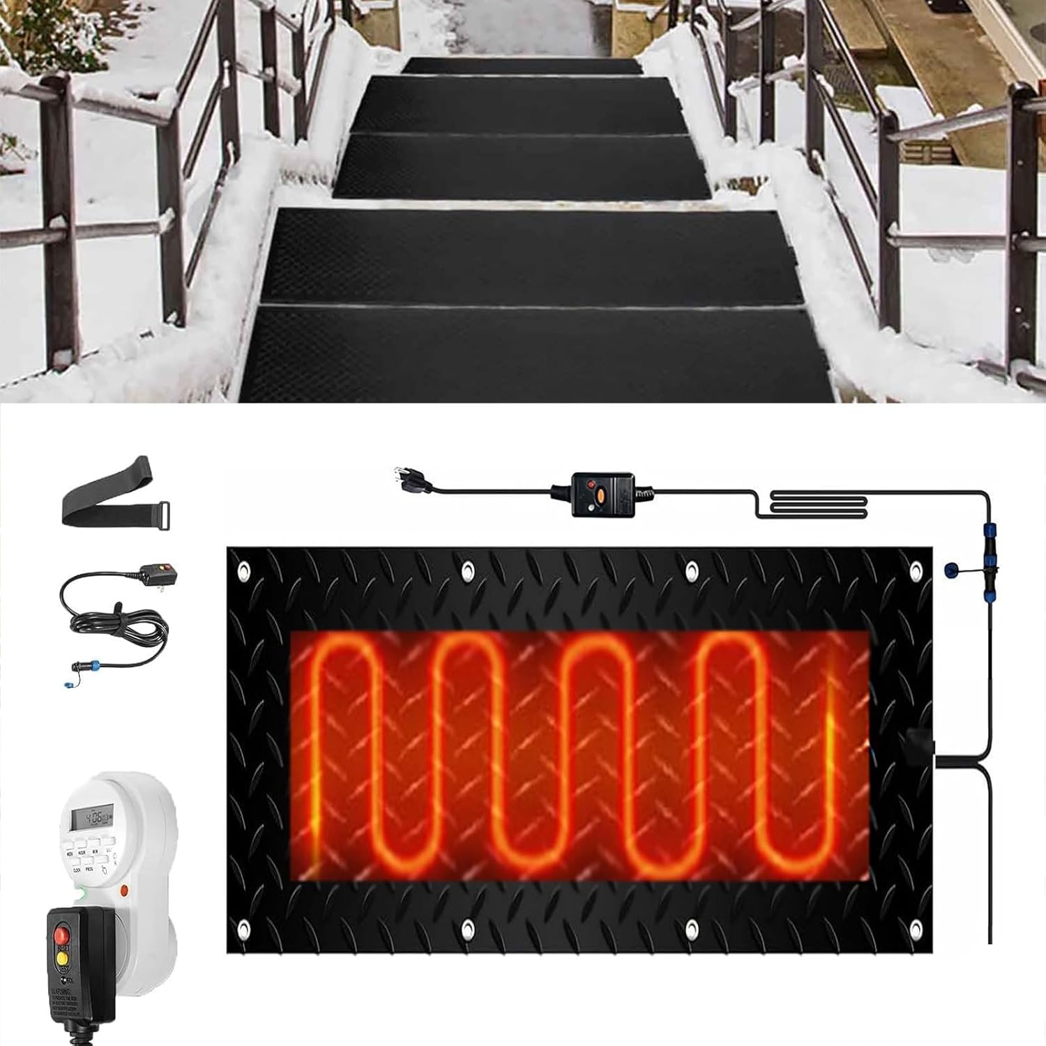Snow Melting Mats Outdoor with Timer, 1/2/3/4/5 Pcs Heated Snow Melting Mats for Entrances,Heated Snow Melting Mats Driveway Walkway,Electric Snow Melting Mats(1 Pcs,12x36in/(30x90cm))