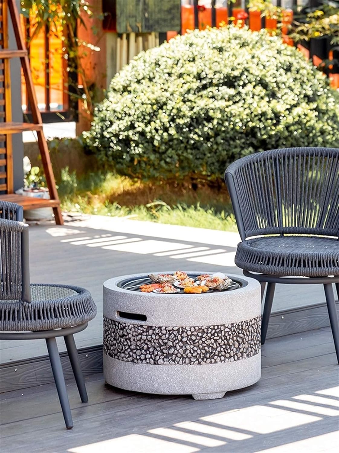 Outdoor Fire Pit Imitation Stone BBQ Grill Kit, Backyard Patio Garden Fireplace, for Camping Outdoor Heating Campfire and Picnic, 55.5cm