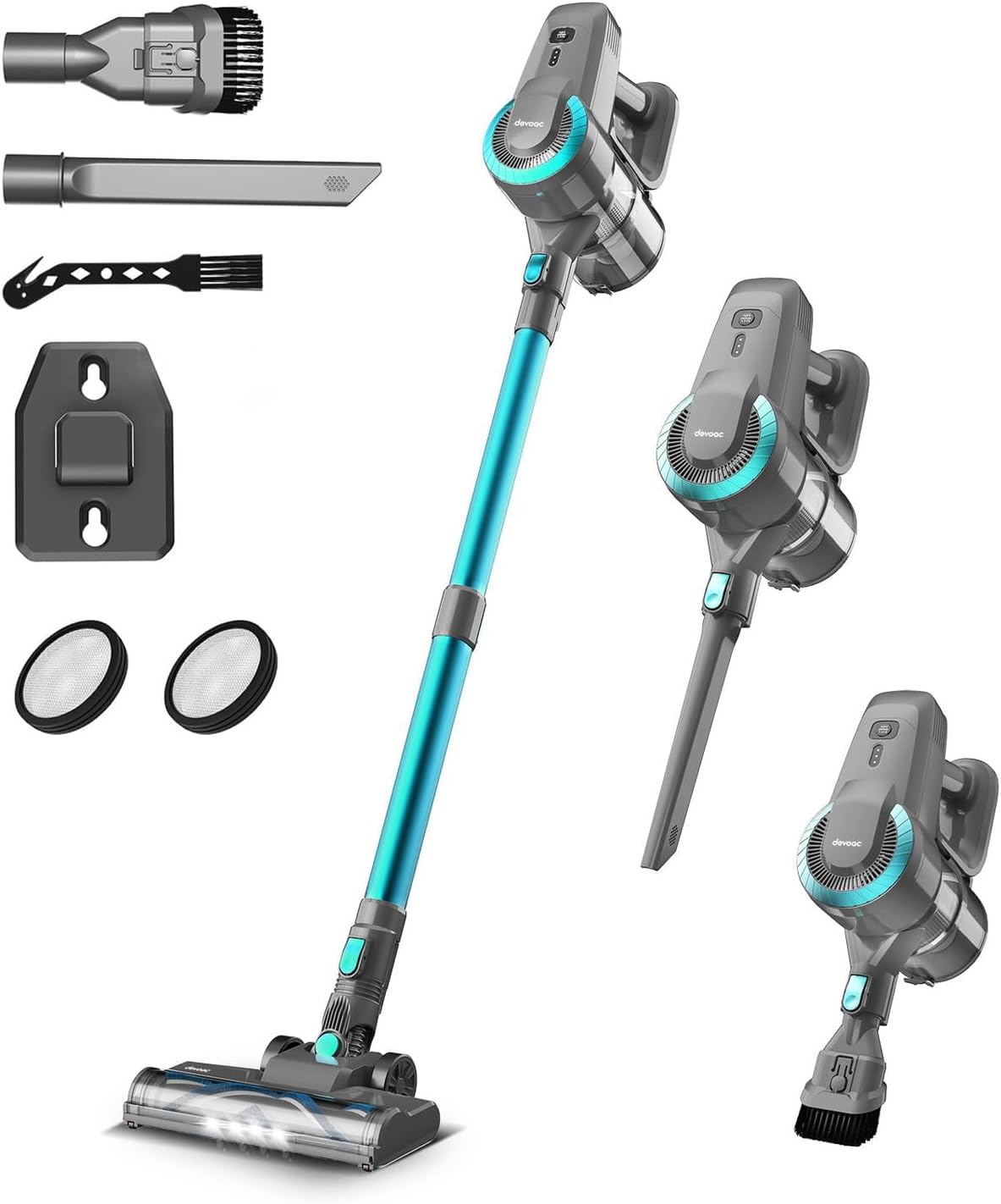 DEVOAC Cordless Vacuum Cleaner, Ultra-Lightweight Stick Vacuum, 2200mAh Battery Up to 40mins Runtime, 6 in 1 Powerful Handheld Vacuum for Home Hard Floor Carpet Pet Hair (Green)