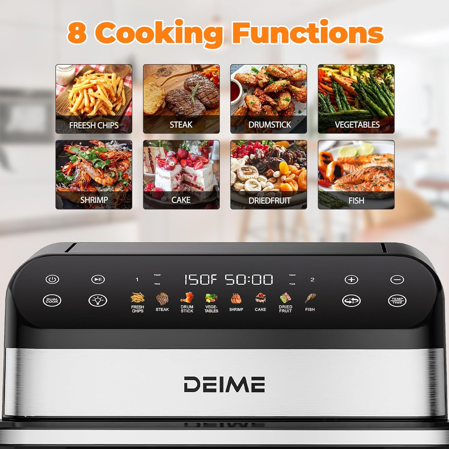 DEIME Dual Zone Air Fryer 10.6 QT Double 1800W Large Capacity Oven Air Fryers Healthy Cooker with 8 Preset, Large AirFryer for Families Visual Cooking Window, Non-Stick Basket, Included Recipe