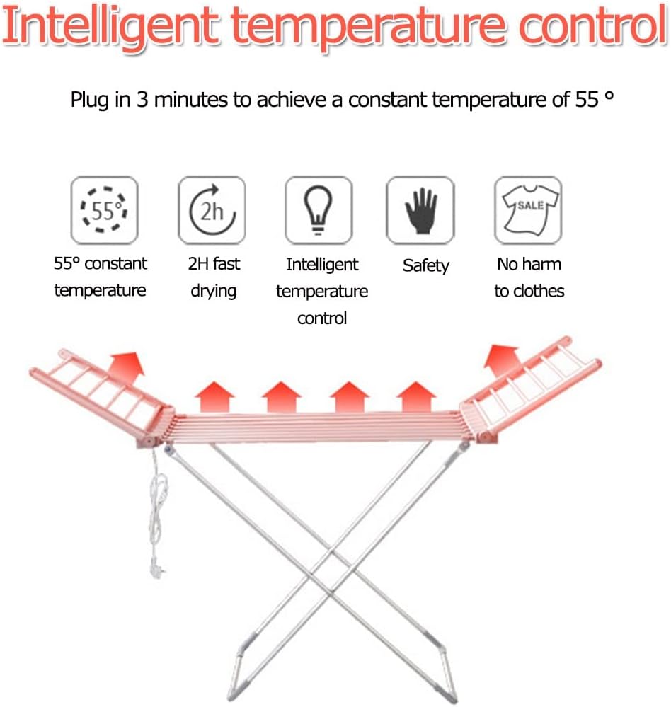 20 Bars Heated Clothes Dryer Folding,Heated Clothes Rail Airer Dryer with Wings,Energy-Efficient Electric Clothes Drying Rack for Home