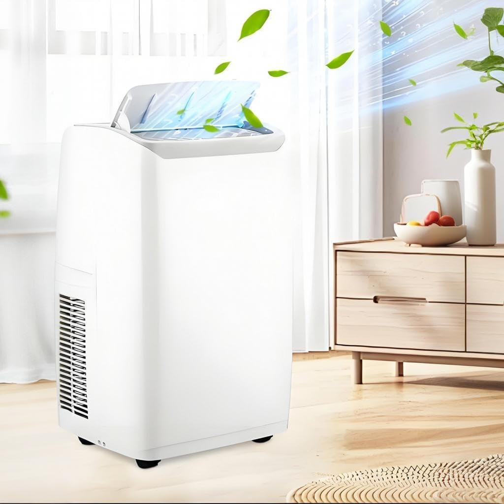 14,000 BTU 4 - in - 1 Portable Air Conditioner: Cools 750 Sq.Ft Quietly. Dehumidifier, Fan, Sleep Mode. Remote & 24H Timer for Bedroom Comfort,White