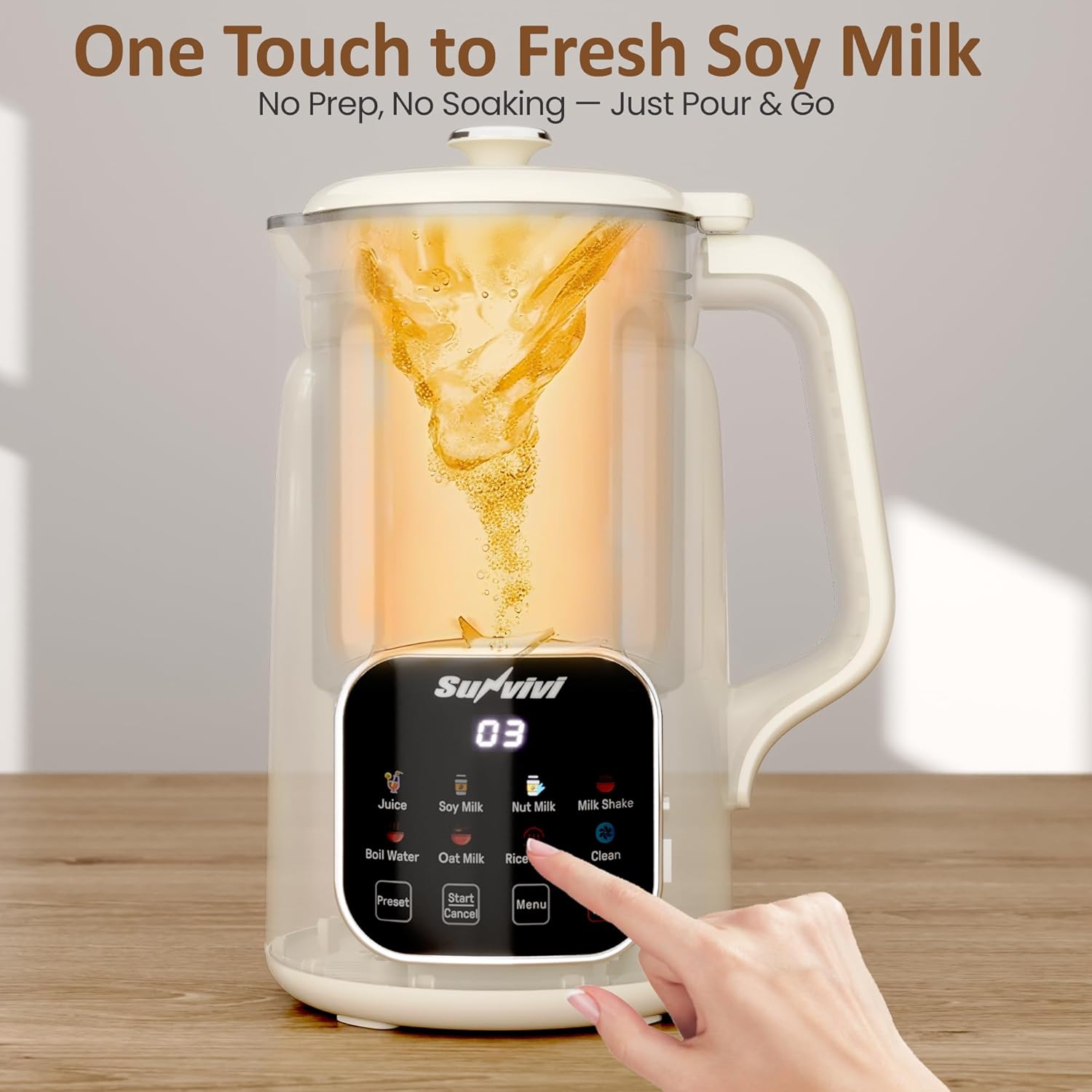 Sunvivi 8 in 1 Nut Milk Maker Machine: 60oz Soy Milk Maker for Soy/Nut/Oat Milk, Juice, Milkshake, Rice Paste and Boil Water, Countertop Blender with Delay Start/Keep Warm/Self Clean, Food Processor