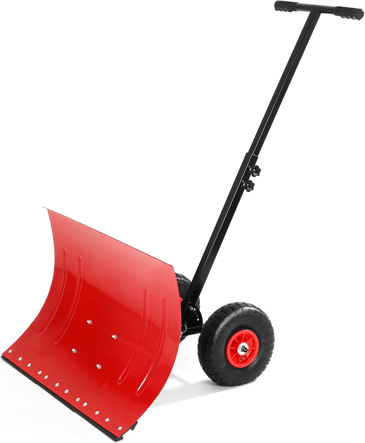 Snow Shovel with Wheels,29.1 Wx 14.2 H Heavy Duty Push Snow Plow for Driveway,Ergonomic Snow Pusher Shovel with Snow Removal Adjustable Angle & Height Handle for Driveway, Pavement
