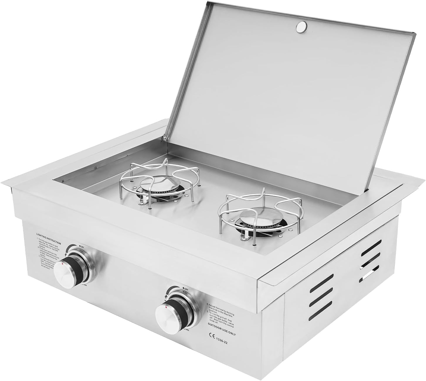 Grilling Side Burners for Outdoor Kitchen, 3.5KW Stainless Steel Embedded Grill Burners, Duty Heavy Grill Burners with Cover Plate, Heat Dissipation Holes (Double Holes(Liquefied Petroleum Gas))