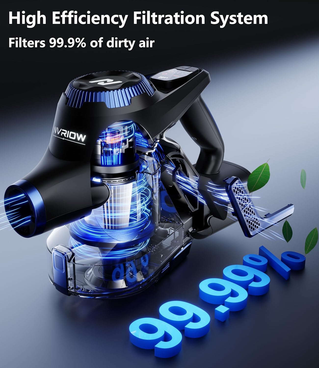 Cordless Vacuum Cleaner for Home, 45Kpa Stick Vacuum, Max 80mins Runtime, 1.5L Dust Cup, Rechargeable Lightweight Handheld Vacuum for Carpet/Hardwood Floor/Pet Hair/Car (Navy Blue)