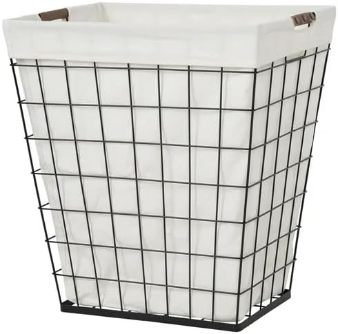 75L Rectangular Steel Wire Laundry Hamper, Adult Size Clothes Basket with Removable Washable Liner for Bedroom, Bathroom, and Closet