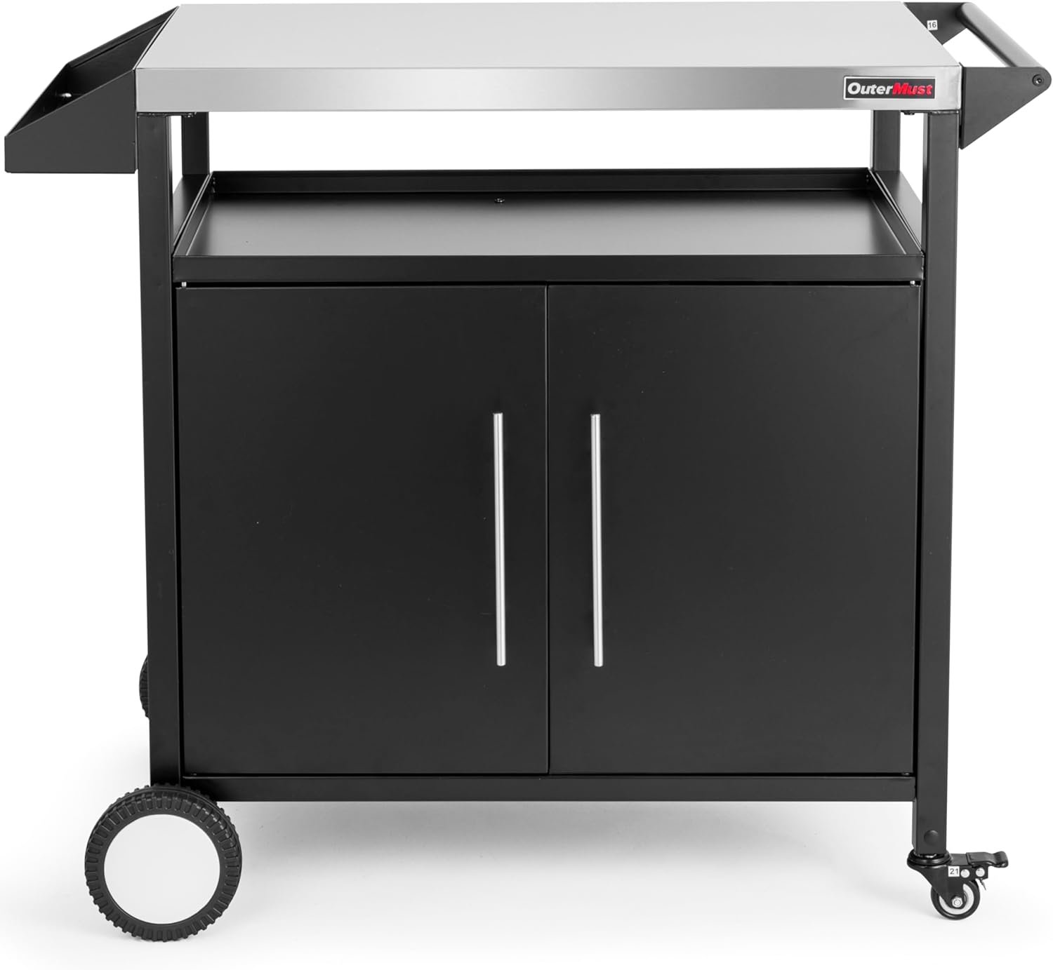Grill Table Outdoor Kitchen Cabinet, Moveable Outdoor Prep Table & Bar for Storage, Grilling and Pizza Oven, Multifunctional Silver & Black