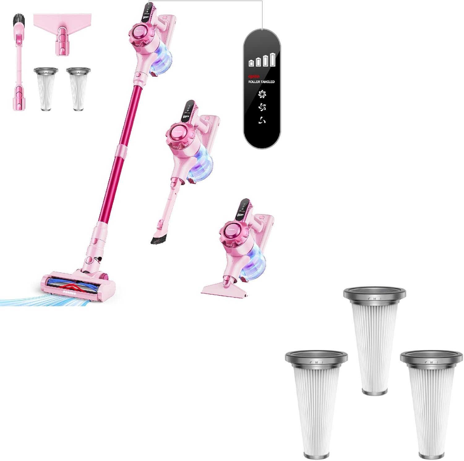 Trucozie Cordless Vacuum Cleaner, 8-in-1 Lightweight Stick Vacuum with 45mins Runtime with HEPA 3 Packs