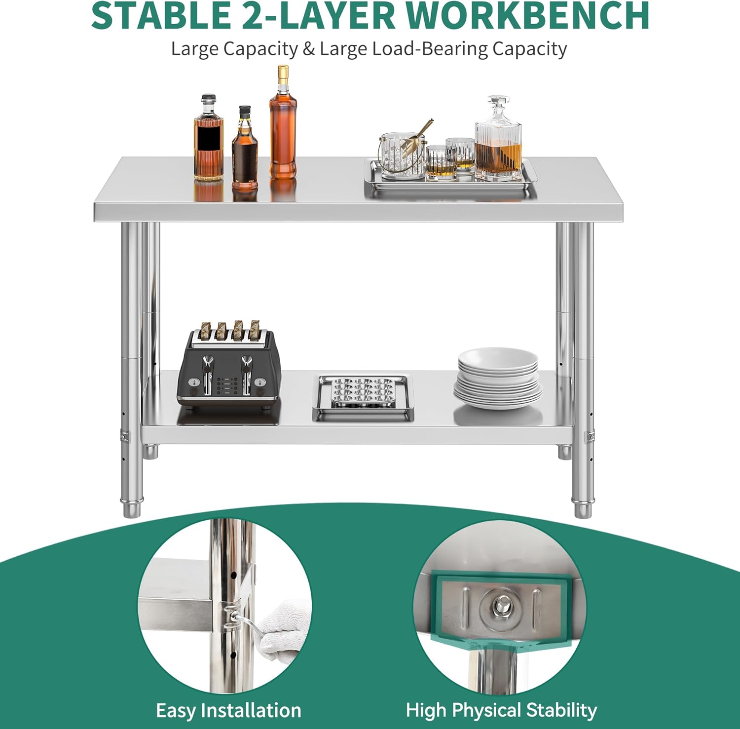 YITAHOME NSF Stainless Steel Table, 48