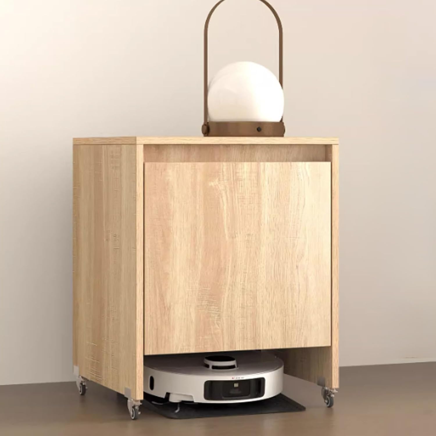 Robot Vacuum Stand Cabinet, Vacuum Hidden Cabinet for Sweeping, Vacuums Hidden Cabinets for Sweeping, Movable Storage Rack, Multi-Function Rotating Bookshelf(Natural,19.6x19.6x25.5'')