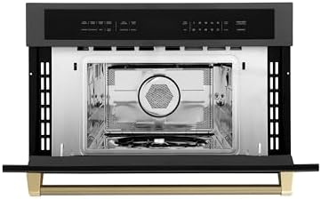 ZLINE Autograph Edition 30 in. 1.6 cu ft. Built-in Convection Microwave Oven in Black Stainless Steel and Champagne Bronze Helix Handle (MWOZ-30-BS-KCB)