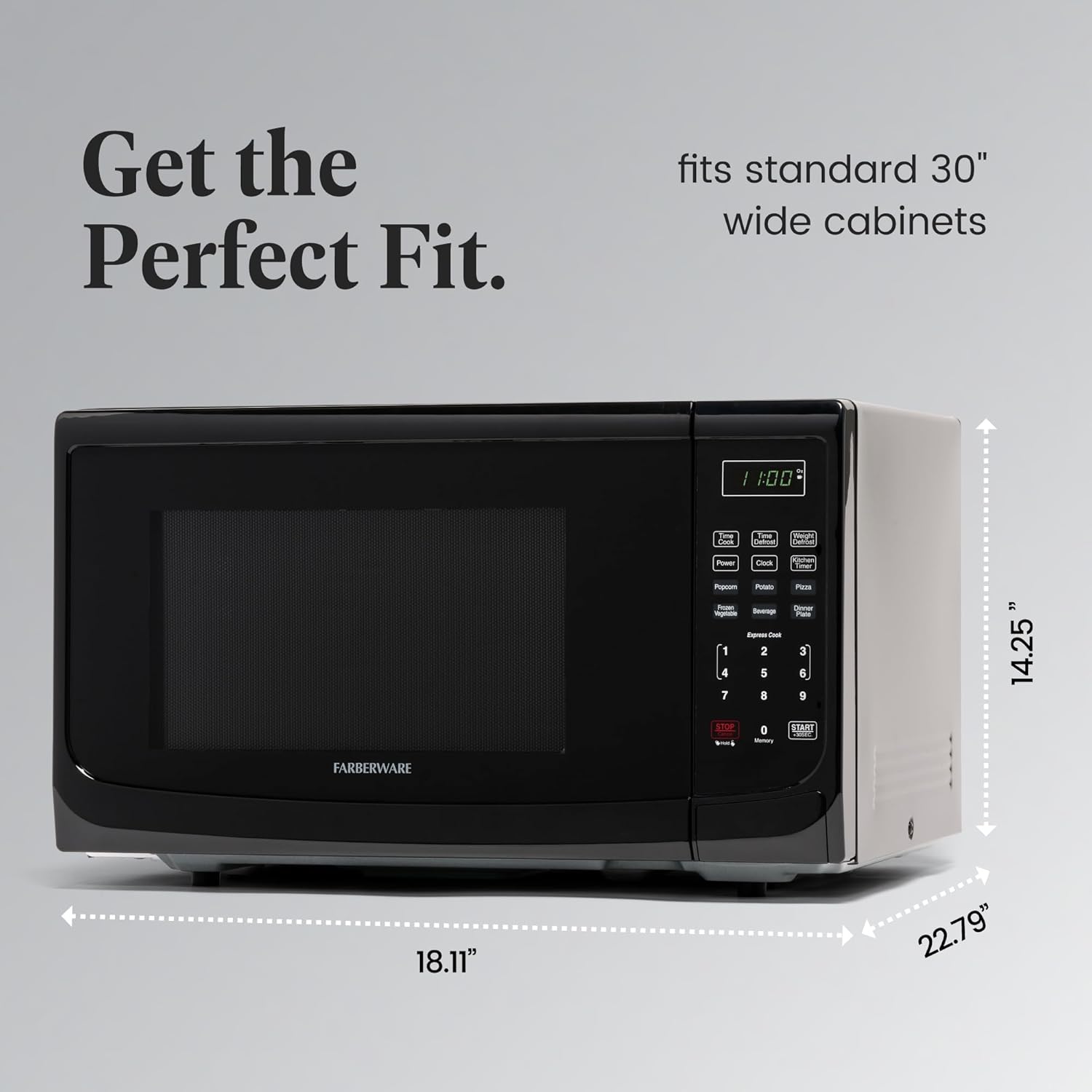 Farberware 1.1 Cu. Ft. Countertop Microwave Oven – 1000 Watts Power, Auto Cook Settings, Defrost, Easy Clean and Child Safety Lock - Black