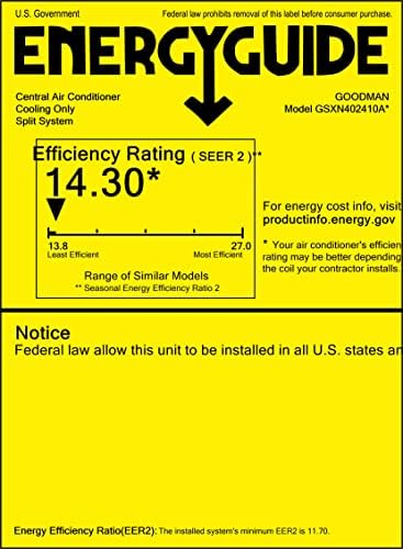 Goodman 2 Ton 14.5 SEER2 Air Conditioning System (Front Return - 5Kw Heat) - Free Thermostat Included - GSXN402410-AWUF310516-TX2N4A