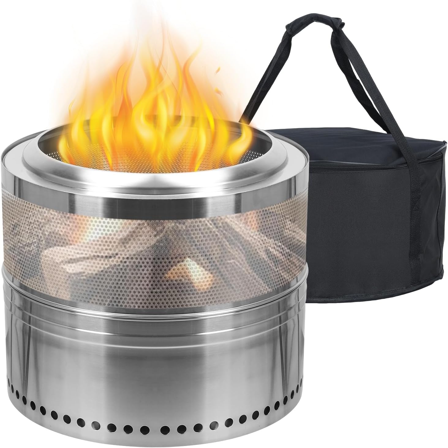 Smokeless Firepit, Stainless Steel Wood Burning Fireplaces, Wood Burning Outdoor FirePit with Ash Tray, Outdoor Smokeless Firepit, Detachable Bonfire Firepit for Outside Camping 50 cm