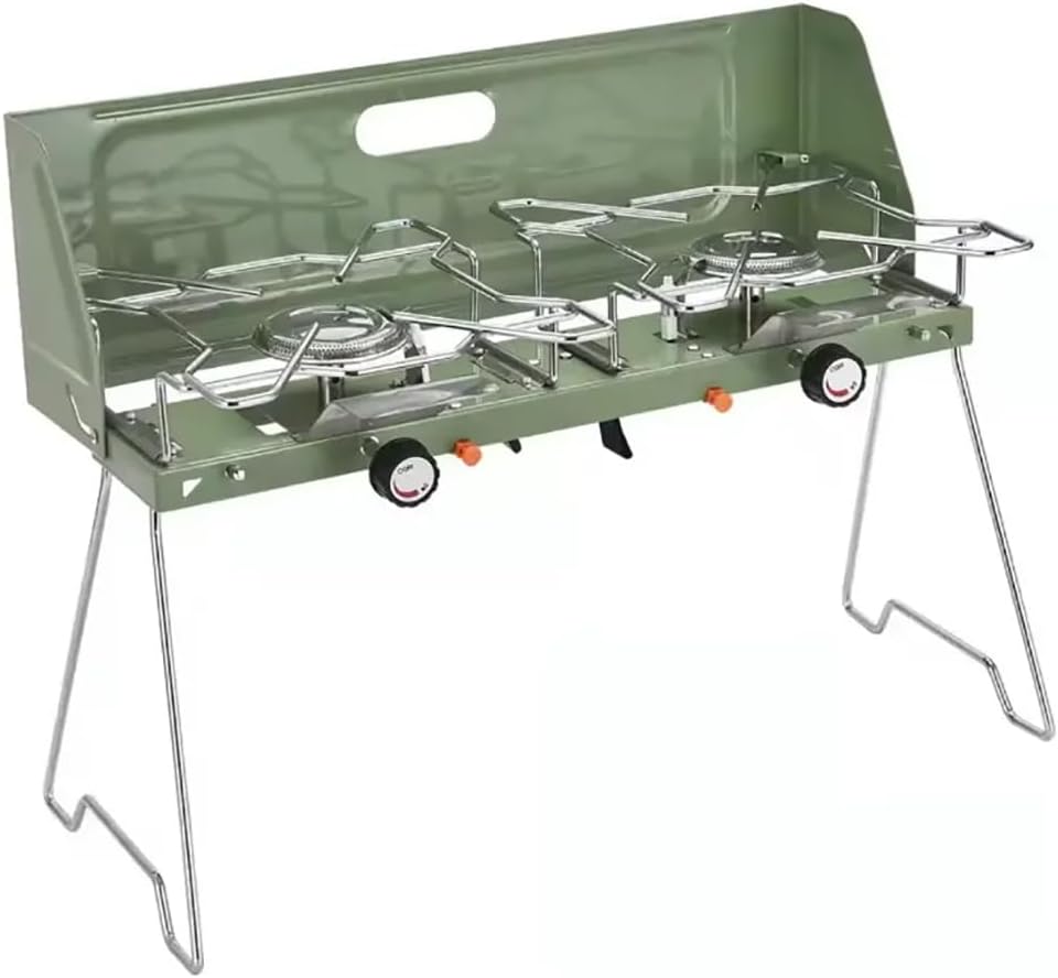 TsoLay Double Gas Stove, Foldable Portable Camp Grill with Adjustable Burners, Built-in Carrying Handle and Wind Panels, Heavy-Duty Latch and Handle for Camping and Outdoor Cooking,Tailgating, BBQ