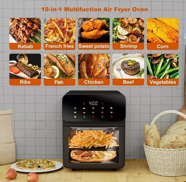 Generic Air Fryer 12QT Convection Oven with 10-in-1 Multi Function, Visible Window and Touchscreen, Black