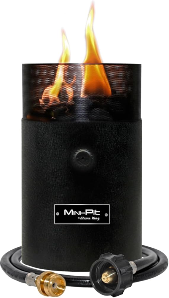 Bundle of Flame King Mini Tabletop Fire Pit, Dual Fuel Propane and Butane, Smokeless Odorless Flame + 4-Feet Propane Adapter Hose Connects 1LB Appliance to 20LB Propane Tank