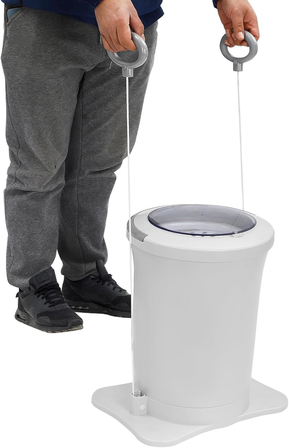 Manual Clothes Dehydrator 12L/3.17Gal Portable Mini Dryer Compact Spinner, Non-Electric Laundry Washing Machine with Drain Hole & Wide Pedal for Camping Traveling School Hotel (White)