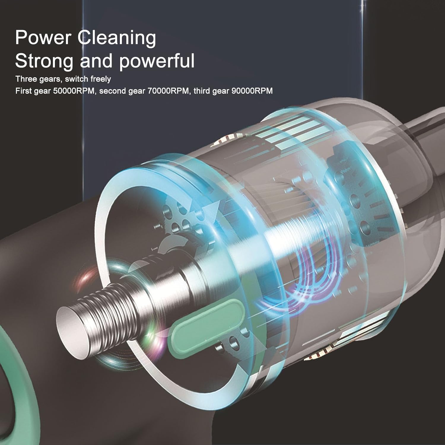 Handheld Vacuum Cleaner 90W 90000RPM 18500pa Strong Suction Force 3 Gear Cordless Vacuum Air Duster for Car Interior Home Blinds