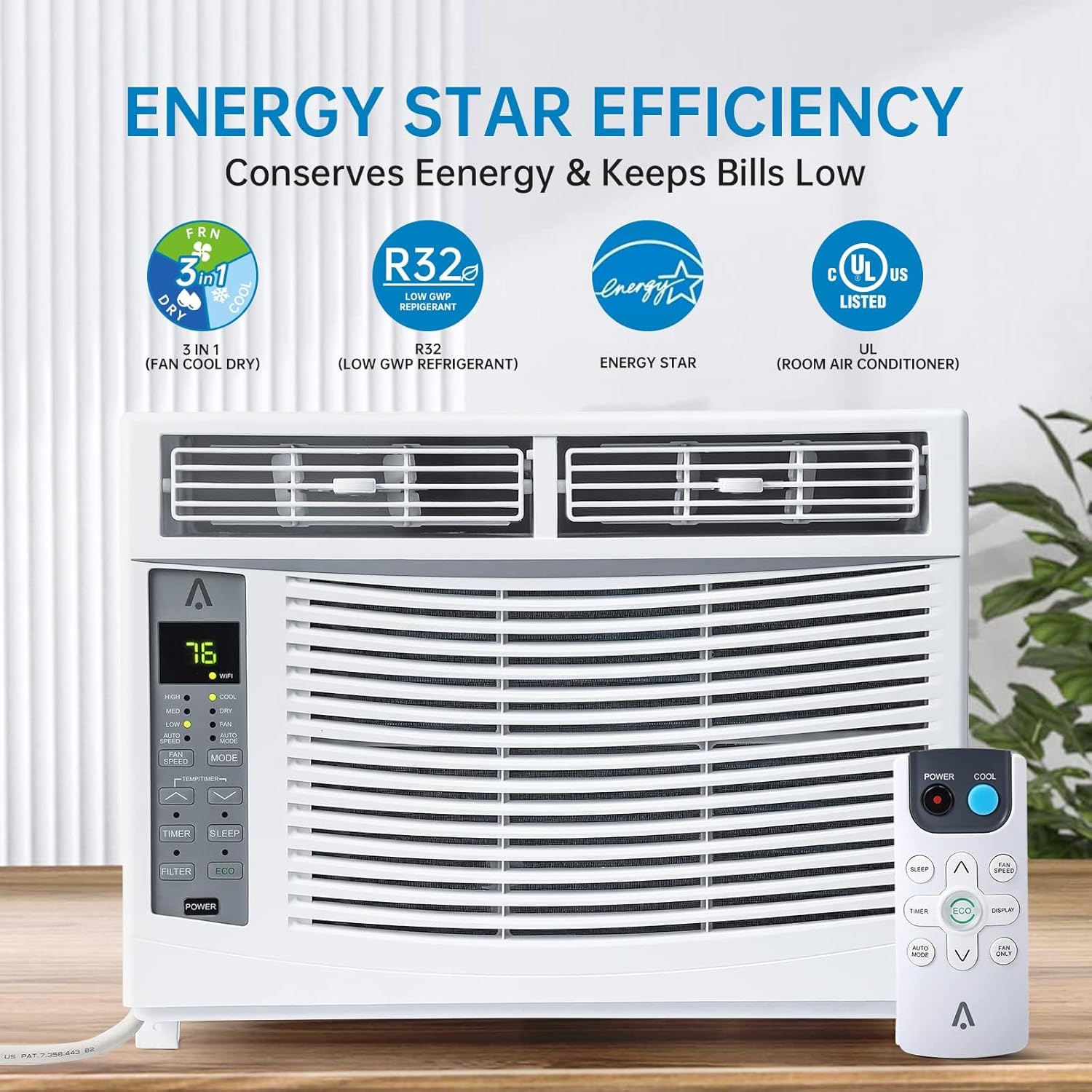 Smart 6000 BTU Window Air Conditioner with WiFi, Window AC Unit with Remote & App Control, Timer Function & Easy Install Kit, for Rooms Up to 350 Square Feet, 115V/60Hz, White