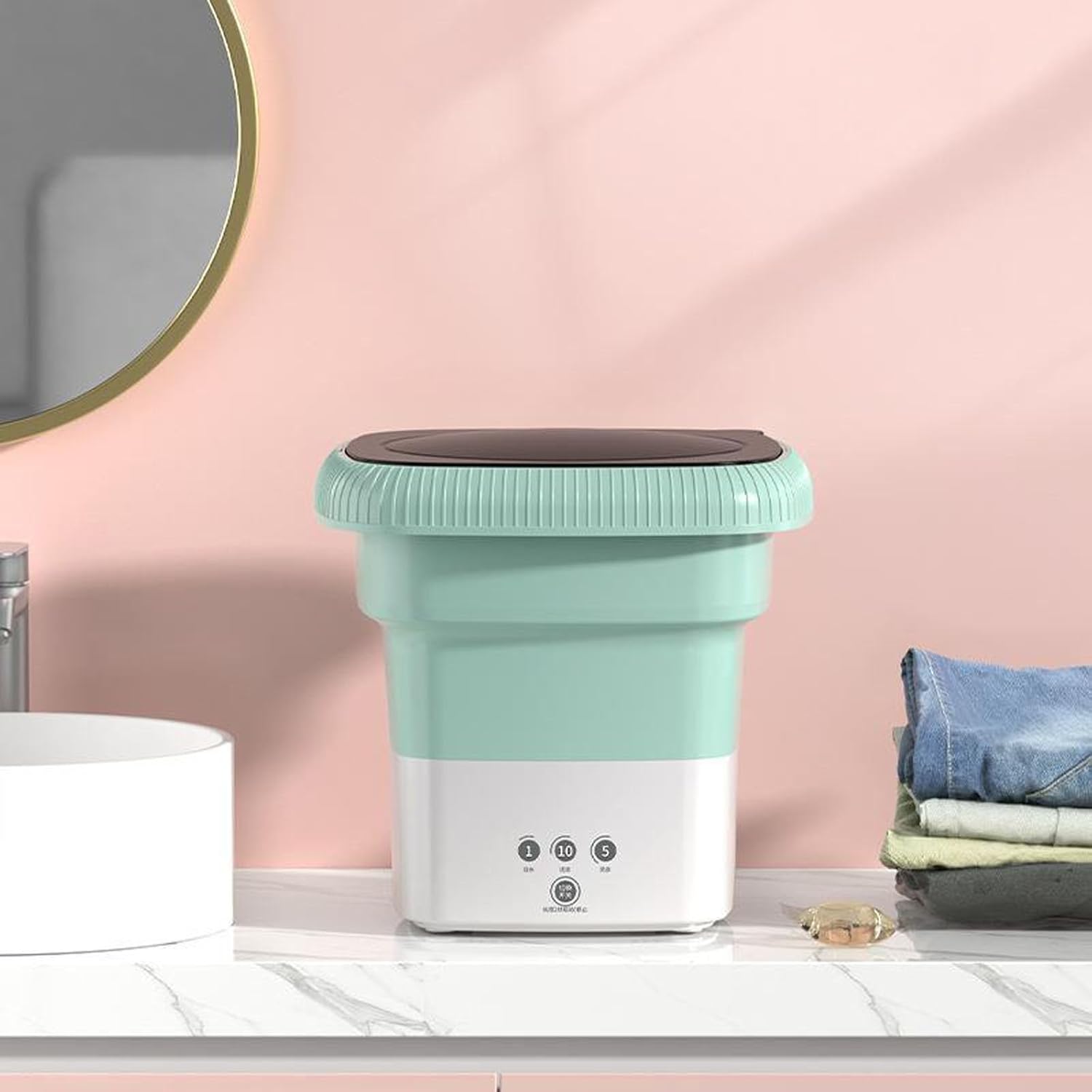 Portable Washing Machine, Mini Foldable Washer with Spin Dryer, 10L Mini Laundry Washer with 3 Modes Cleaning for Underwear Socks, Compact Small Washing Machine for Camping Travel Apartment (Green)