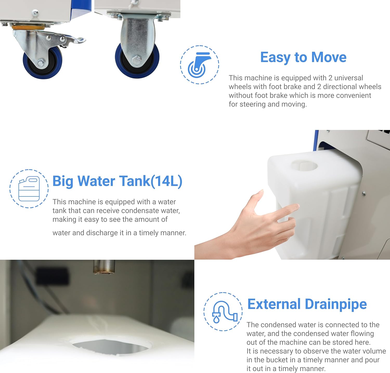 Industrial Air Conditioner 22178BTU/H Industrial Spot Cooler Air Conditioner with 3.7Gal Water Tank Portable Mobile Spot Cooler Three-Duct 2.4KW 220V