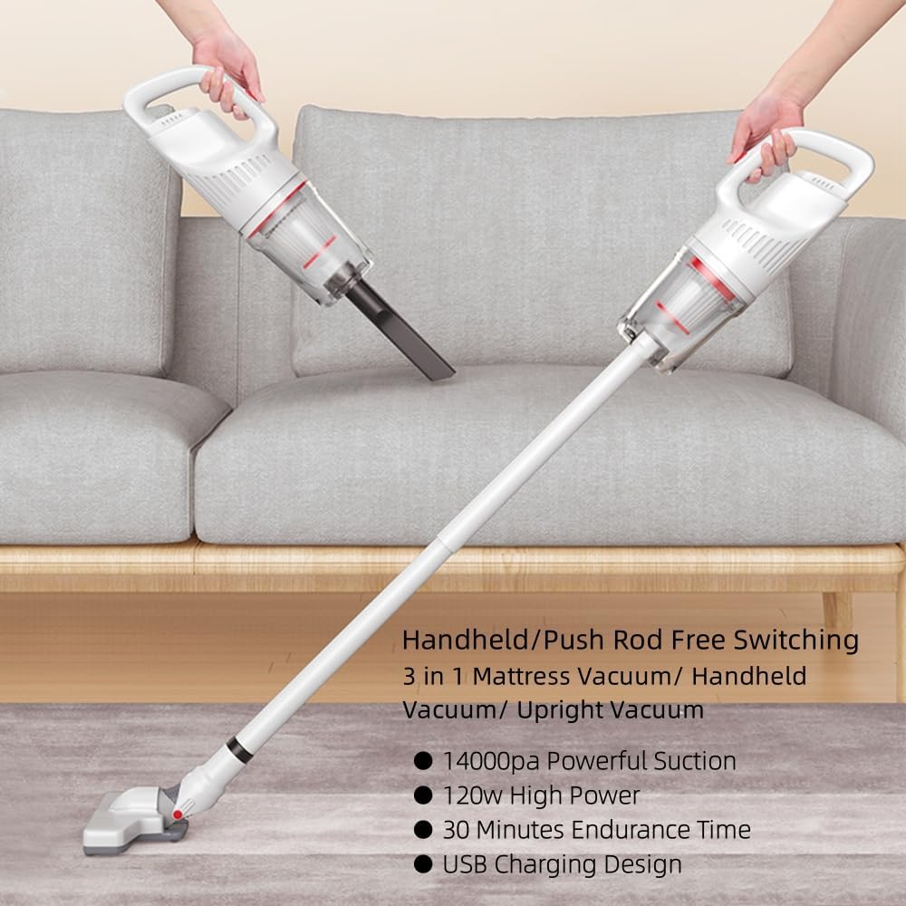 Lightweight Stick Vacuum Cleaner Cordless Rechargeable, 12000pa Powerful Suction Cordless Upright Vacuum Cleaners Rechargeable with HEPA Filter, Stick Vacuum for Pet Hair Carpet and Hardwood Floors