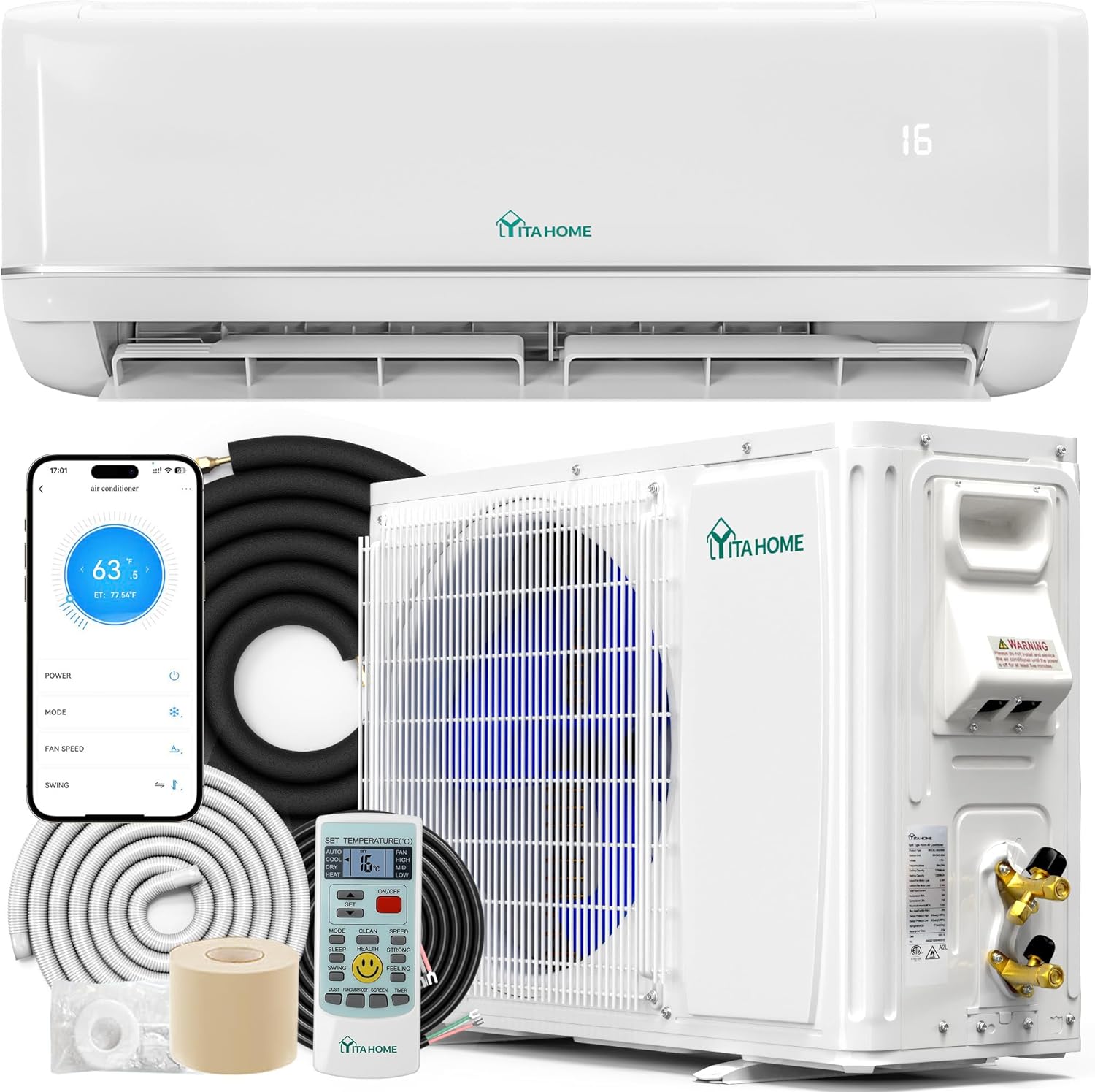 YITAHOME 24000 BTU Mini Split Air Conditioner Heat Pump System, 21 SEER2 208-230V Ductless Inverter System with Wi-Fi&Alexa Compatibility, Cover Up to 1500 Sq. Ft, Complete Installation Kit Included