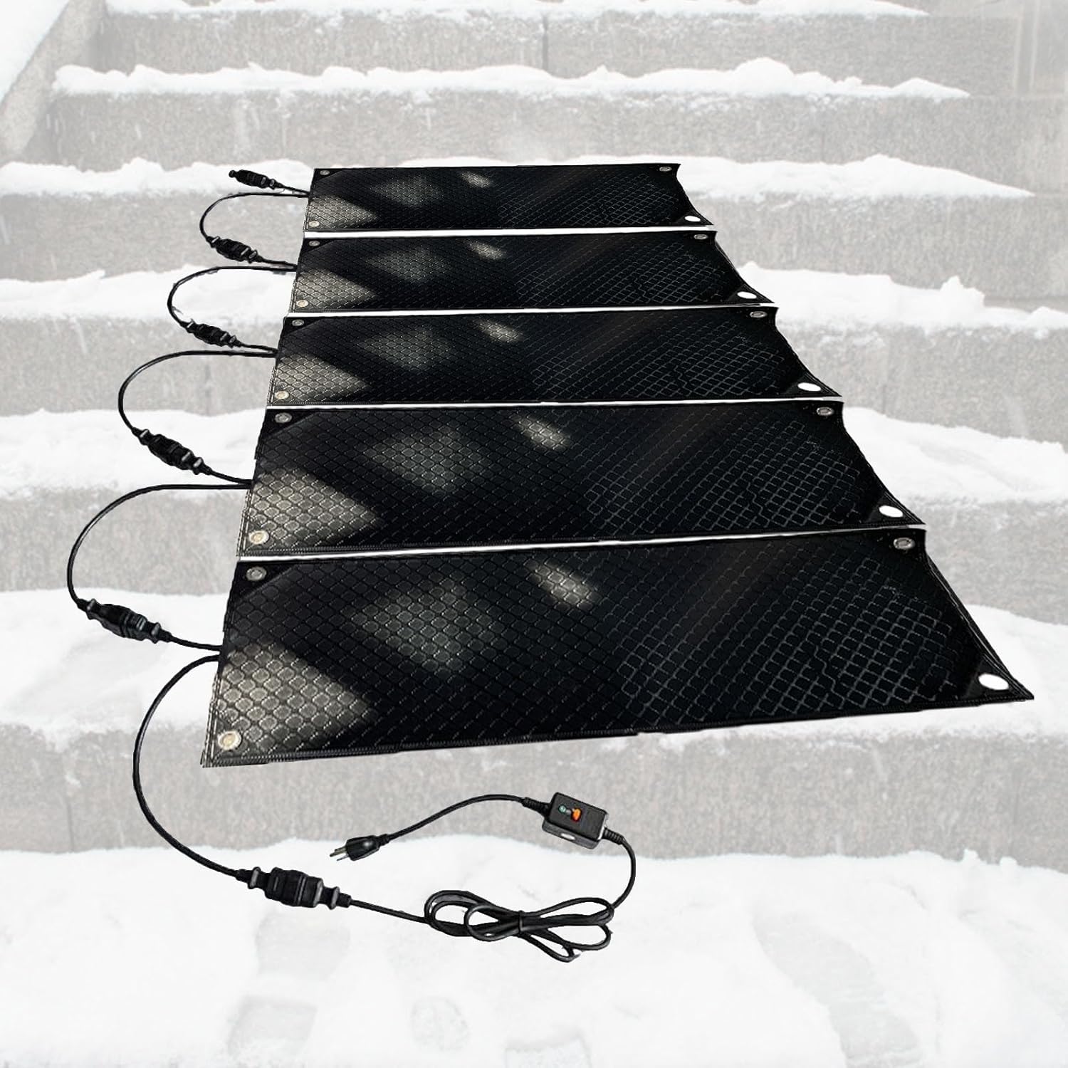 Heated Snow Melting Mats Outdoor,Rubber Snow and Ice Heated Pad,1/2/3/4/5 Pcs, with 5ft Power Cord,for Walkway, Steps, Decks and Sidewalks