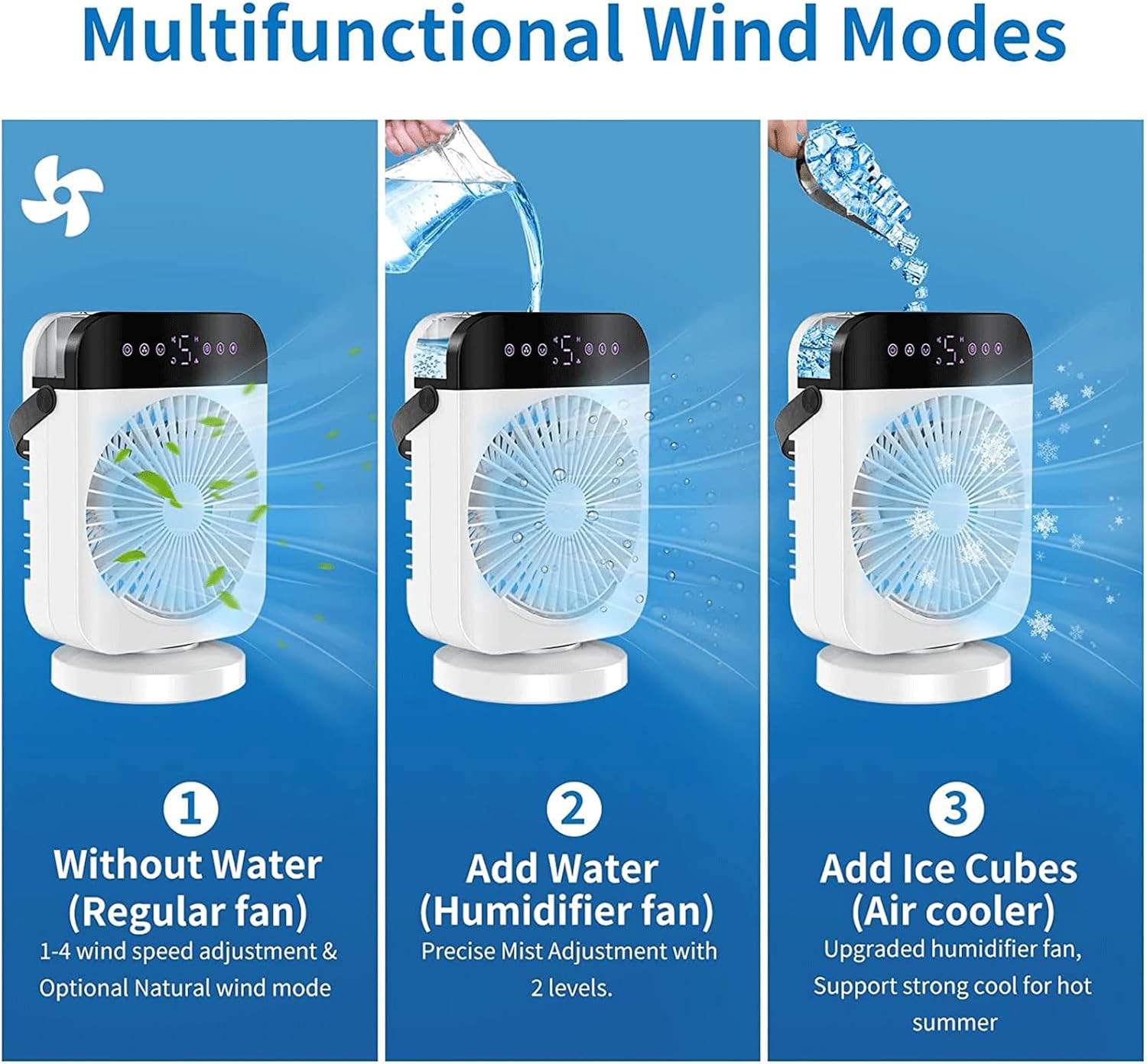 Portable Air Conditioner Fan,Small AC with Remote Control,4-in-1 Mini Air Cooling Fan,4 Wind Speeds Modes USB Desk Cooling Fan,Personal Air Conditioner Evaporative Air Cooler for Room/Office