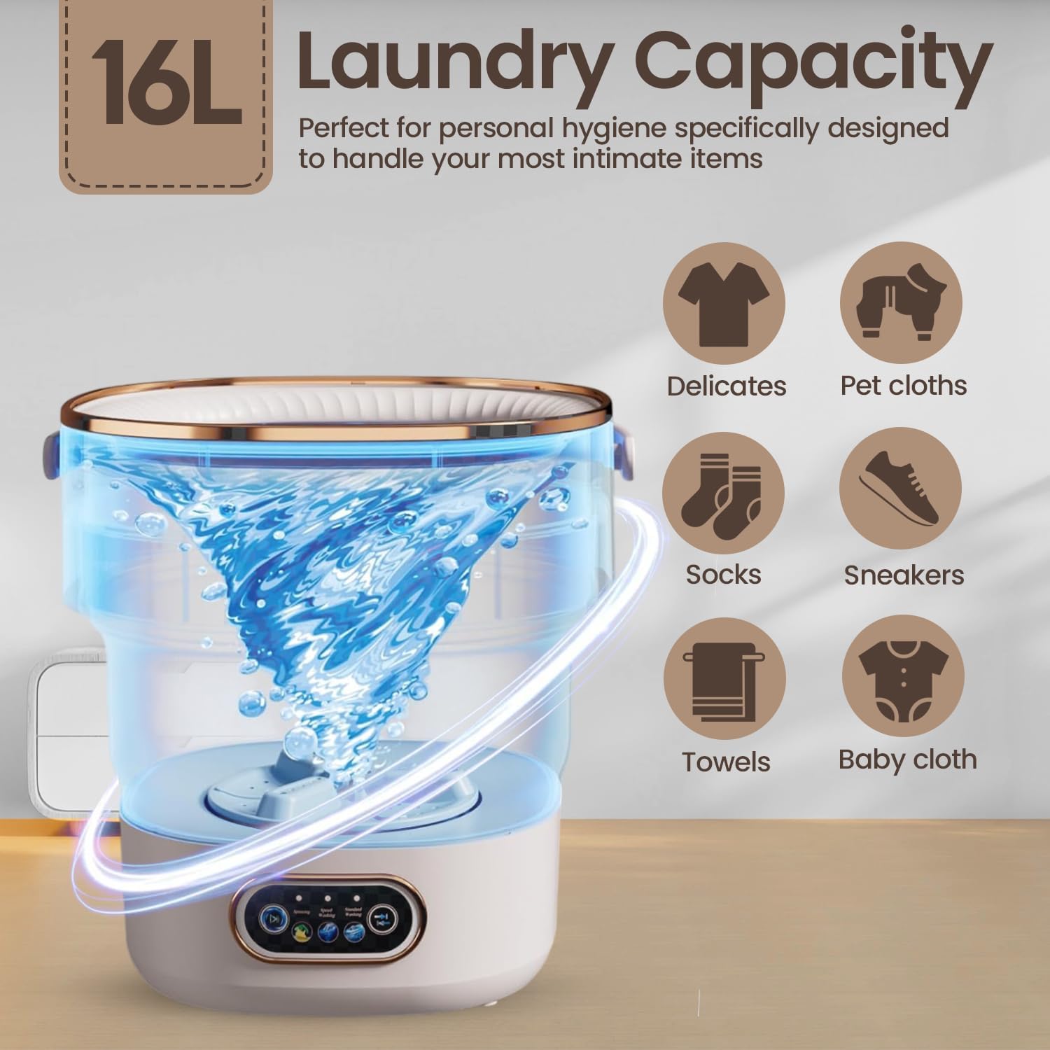 Portable Washing Machine, 16L Mini Washing Machine with Foldable Design, Portable Washer for Travel, Mini Washer with 3 Cleaning Modes, Compact deisgn for Small Clothes