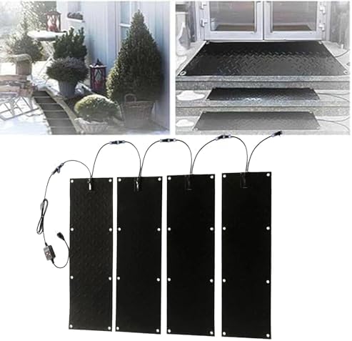 Heated Snow Melting Mats for Walkways and Stairs, Non-Slip Outdoor Mats with 5 Ft Cord, 4 Piece-10X30inch
