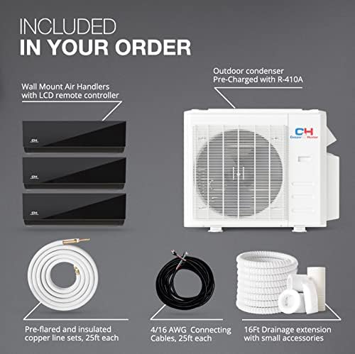 Cooper&Hunter 28,000 BTU Olivia Series, Midnight Edition, Tri Zone 6000 + 6000 + 6000 BTU Wall Mount Air Handlers Ductless Mini Split A/C and Heater Including Installation Kits