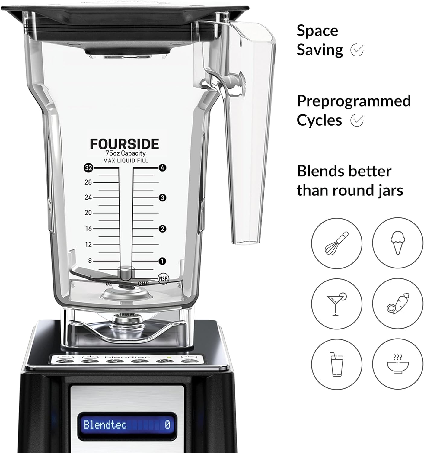 Blendtec Connoisseur 825 SpaceSaver - Commercial-Grade Blender - FourSide Jar with Vented Gripper Lid - Black
