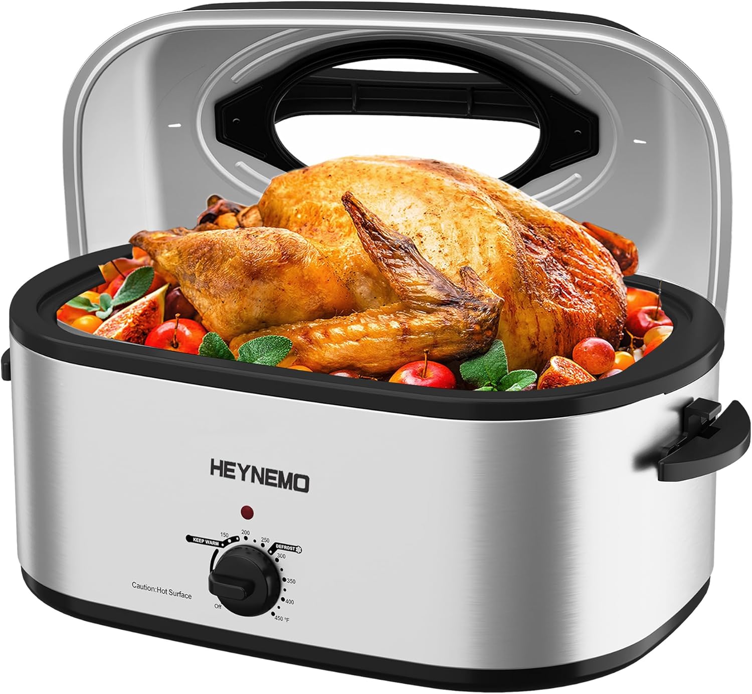 26 Quart Electric Roaster Oven with Visible & Self-Basting Lid, Large Turkey Roaster with Defrost Warm Function, Adjustable Temperature, Removable Pan Rack, Stainless Steel, Silver