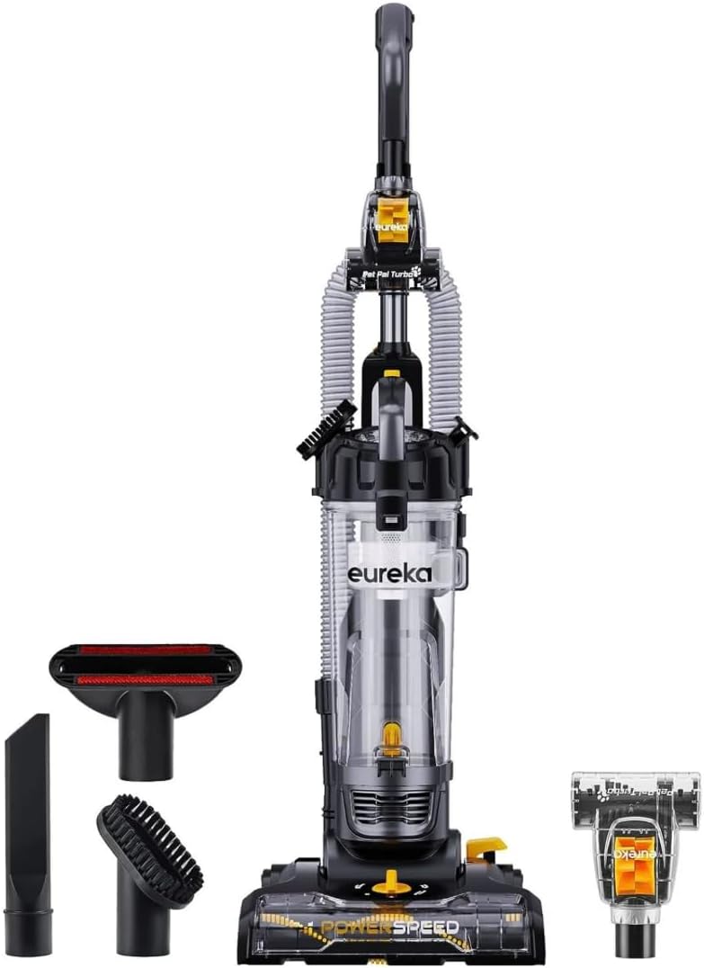 Eurecka Power Lightweight Powerful Upright Vacuum Cleaner for Carpet and Hard Floor, Pet Turbo, Black,Yellow
